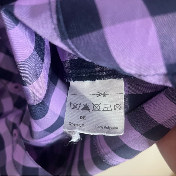 Mammut Size Medium Purple Checkered Short Sleeve Performance Shirt - Picture 5 of 7